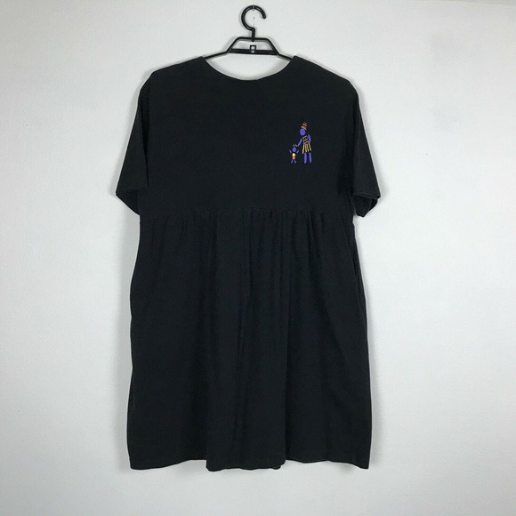 Vintage L.A. Artwear Handpainted Dress Size 2XL Black Cotton Short Sleeve Modest - Picture 5 of 6